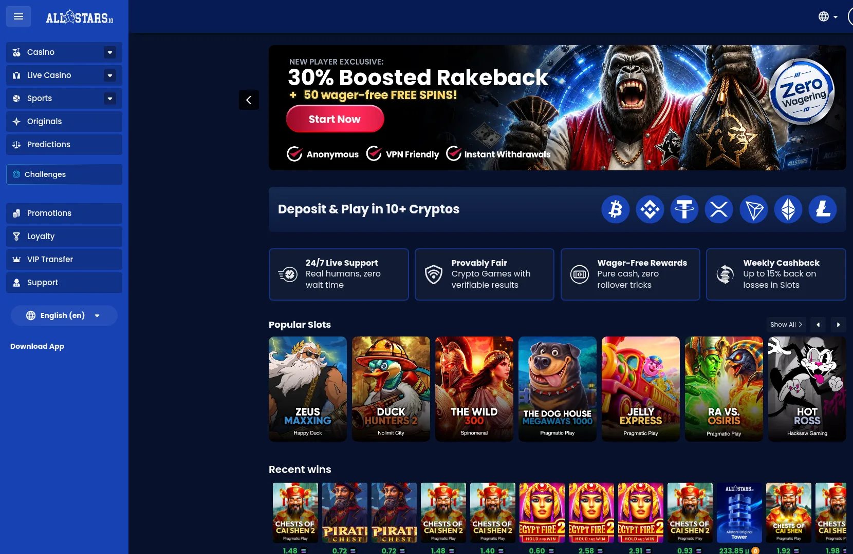 Allstars Casino desktop website
