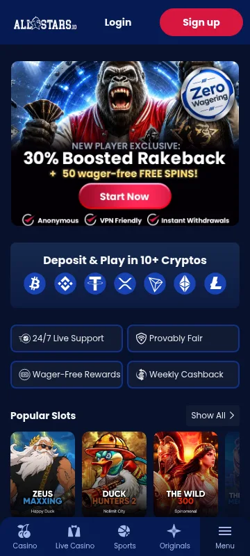 Allstars Casino mobile website